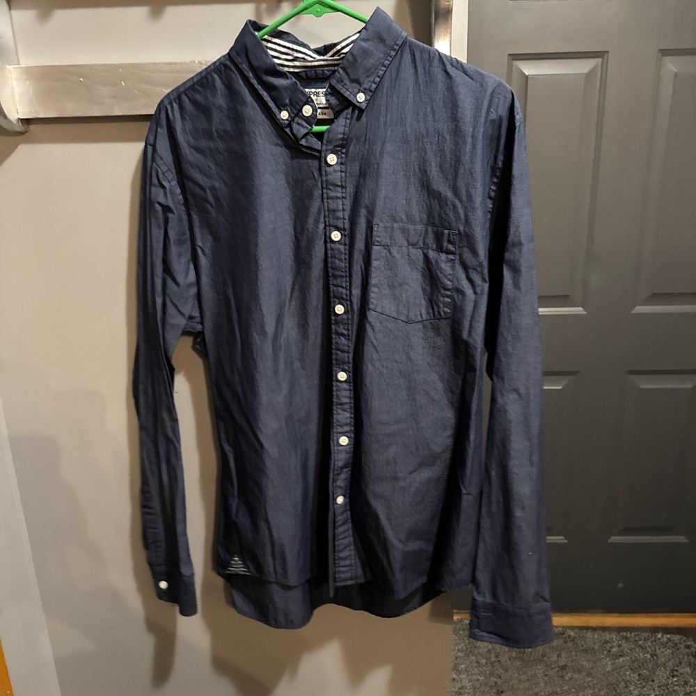 Express Dark Blue Casual Button-Down Shirt